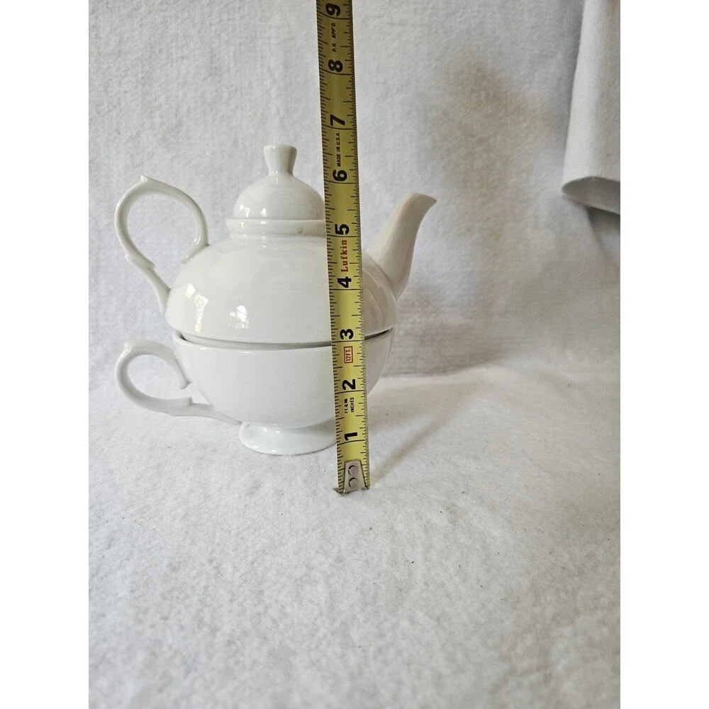 World Market White Tea For One Teapot Cup Set Infuser Ceramic Made In China